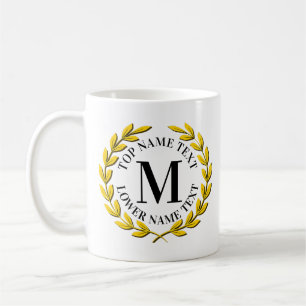 Add Your Initial Name or Text Gold Wreath M N O P Coffee Mug