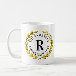 Add Your Initial Name or Text Gold Wreath Q R S T  Coffee Mug
