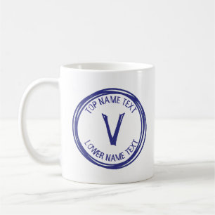 Add Your Initial Name or Text Hand Drawn U V W  Coffee Mug