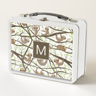 Add Your Initial   Smiling Sloth Pattern Metal Lunch Box