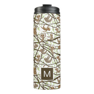Add Your Initial Smiling Sloth Pattern Thermal Tumbler