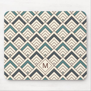 Add Your Initial   Teal Geometric Pattern Mouse Pad