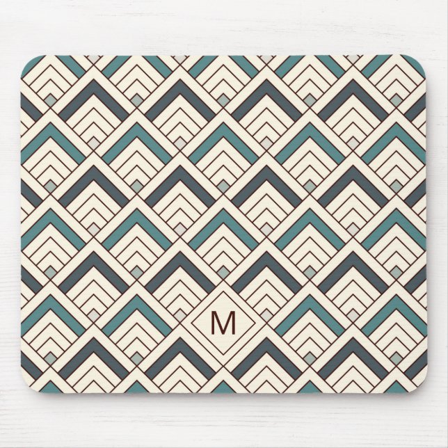 Add Your Initial | Teal Geometric Pattern Mouse Pad (Front)
