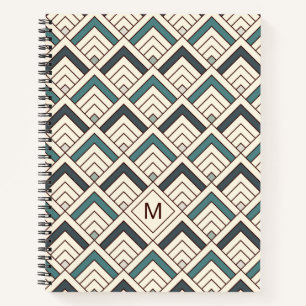 Add Your Initial   Teal Geometric Pattern Notebook