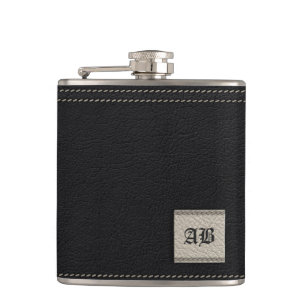 Add your initials - white and  black leather hip flask