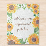 Add Your inspirational Motivational Quote Floral Jigsaw Puzzle<br><div class="desc">This unique jigsaw puzzle is decorated with watercolor sunflowers and greenery. You can add inspirational quotes or motivational messages in stylish script typography.
Easily customizable,  you can change the font and colour of the text.
Original Watercolor © Michele Davies.</div>