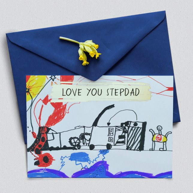 Add Your Kid's Drawing & Photo Custom Father's Day Foil Holiday Card (Creator Uploaded)