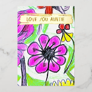   Add Your Kid's Drawing & Photo Personalized Aunt Foil Holiday Card