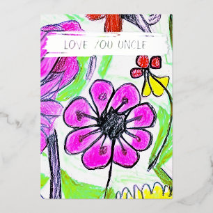  Add Your Kid's Drawing & Photo Personalized Uncle Foil Holiday Card