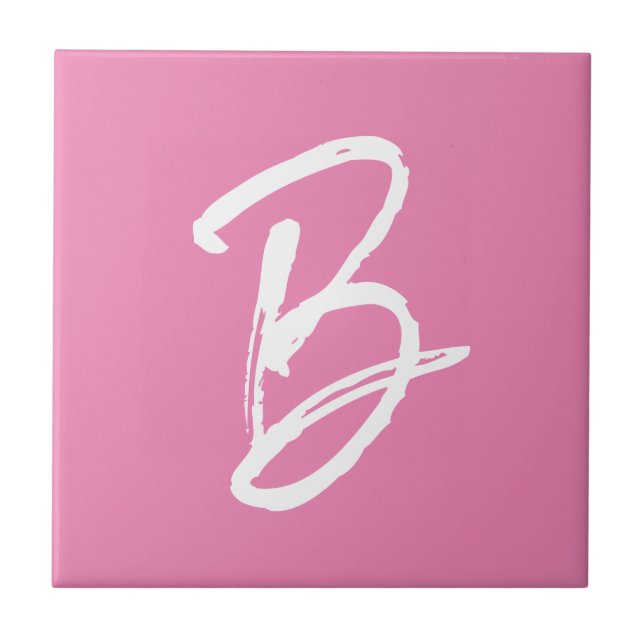 Add Your Letter B Monogram Pink White Tile (Front)