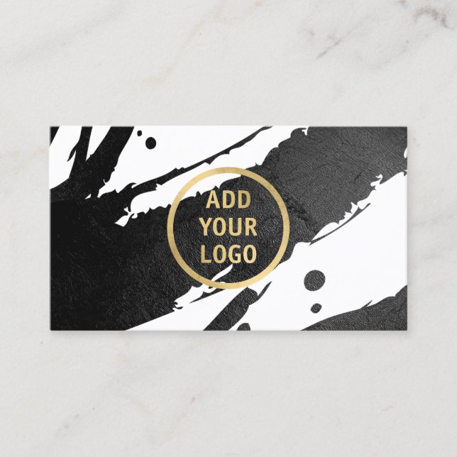 Add Your Logo Abstract Black Ink Brushstrokes Business Card (Front)