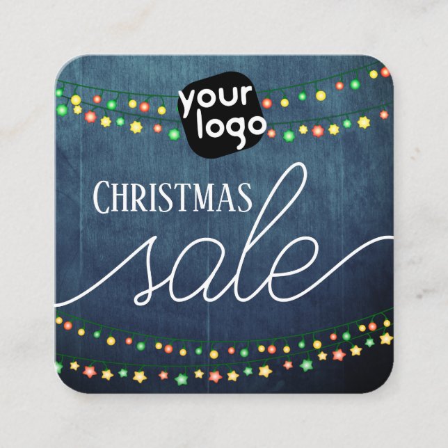   Add Your Logo And QR Code Elegant Christmas Sale Square Business Card (Front)