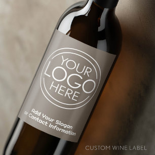Add Your Logo and Tag Line Modern Minimalist Taupe Wine Label
