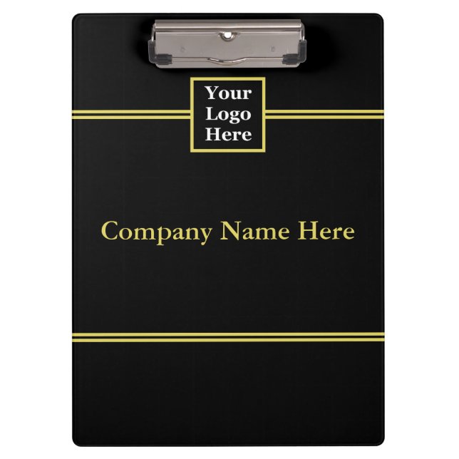Add Your Logo and Text to Black and Faux Gold Clipboard (Front)