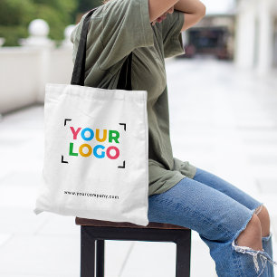 Add Your Logo and Website Simple Promotional White Tote Bag