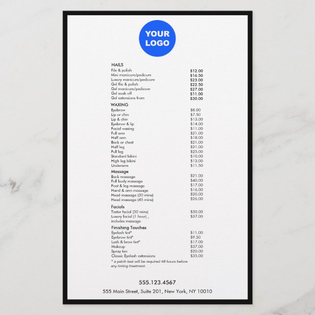 Add Your Logo  Beauty Salon Service Menu (Front)
