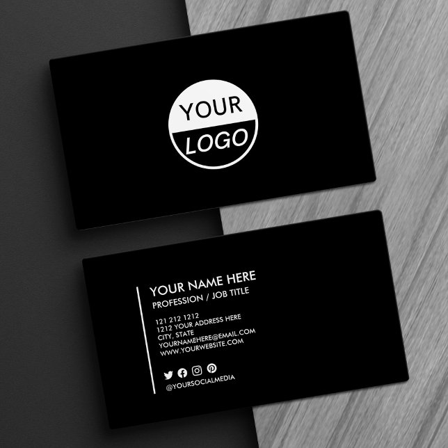 Add Your Logo Black and White Minimalist Business  Card (Creator Uploaded)