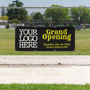 Add Your Logo Black Yellow Grand Opening Banner