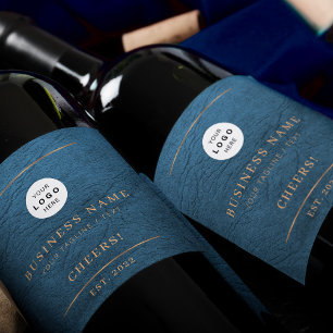 Add your logo blue gold business company name wine label