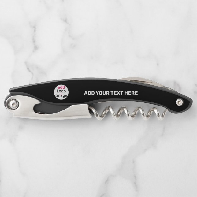 Add Your Logo Business Chic Customizable Black Corkscrew (Front)