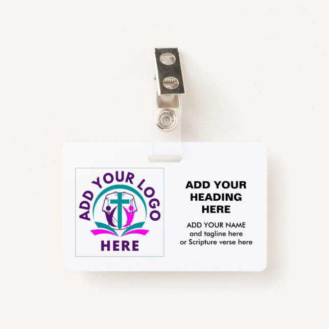 ADD YOUR LOGO Business Church Badge (Front with Clip)