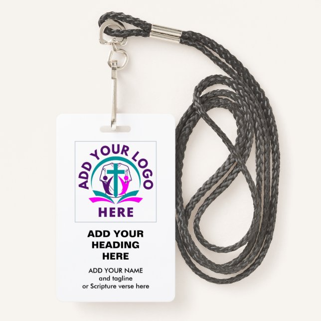 ADD YOUR LOGO | Business Church Badge (Front with Lanyard)