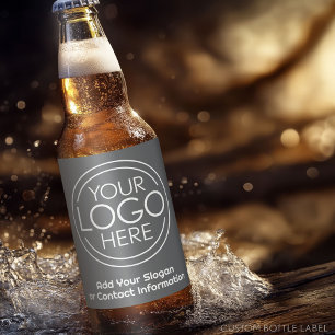 Add Your Logo Business Corporate Modern Grey Beer Bottle Label