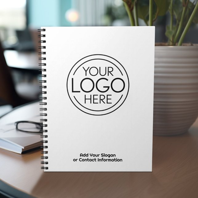 Add Your Logo Business Corporate Modern Minimalist Notebook (Personalized notebook with your logo and text on the bottom - can customize completely)