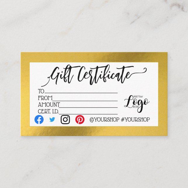 ADD YOUR LOGO Business gift certificate marketing (Front)