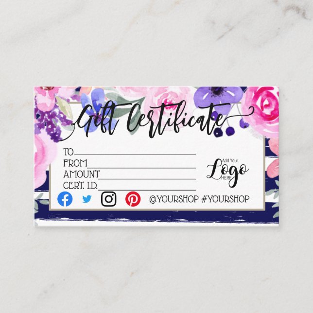 ADD YOUR LOGO Business gift certificate marketing (Front)