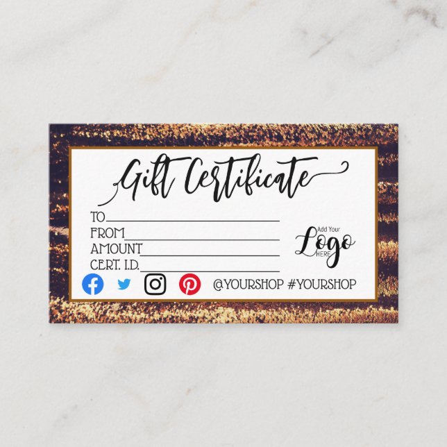 ADD YOUR LOGO Business gift certificate marketing (Front)