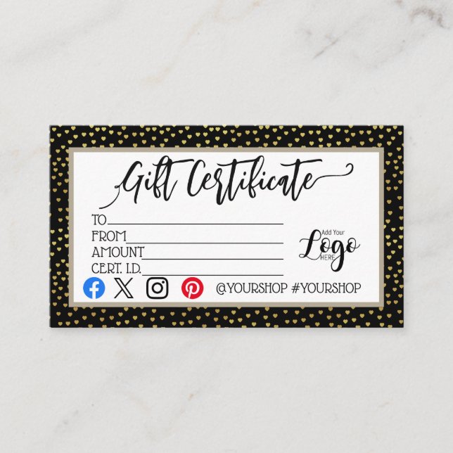ADD YOUR LOGO Business gift certificate marketing (Front)