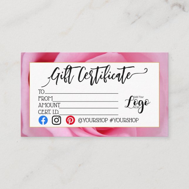 ADD YOUR LOGO Business gift certificate marketing (Front)