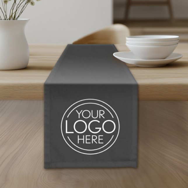 Add Your Logo Business Modern Minimalist - Black Short Table Runner (Custom Logo Table Runner - Table Cover)