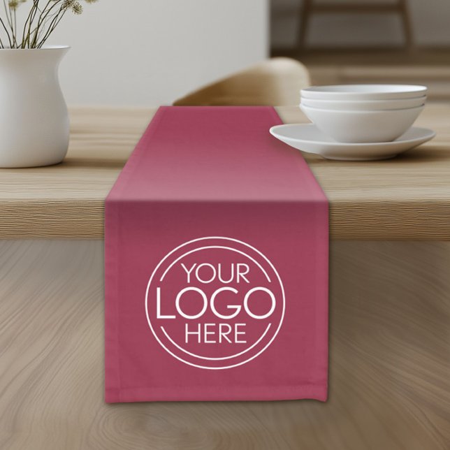 Add Your Logo Business Modern Minimalist Burgundy Short Table Runner (Custom Logo Table Runner - Table Cover)