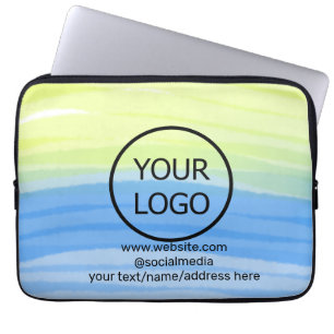 add your logo business name text watercolor addres laptop sleeve