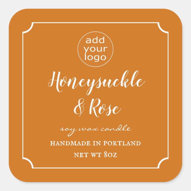 Add Your Logo Candle Burnt Orange Label Square (Front)