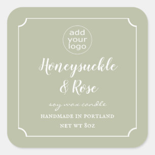 Add Your Logo Candle Sage Green Label Square
