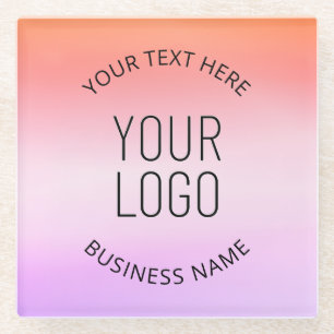 Add Your Logo   Colourful Sunset Gradient Colours  Glass Coaster