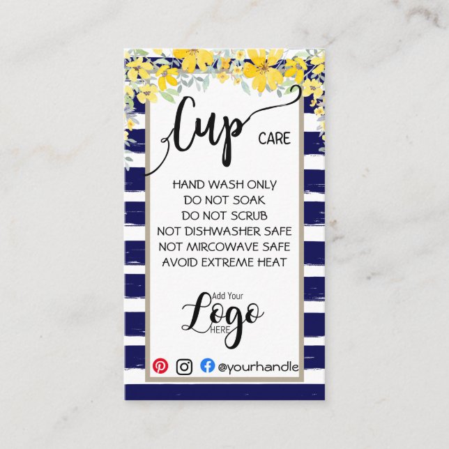 ADD YOUR LOGO cup CARE CARDS vinyl business (Front)