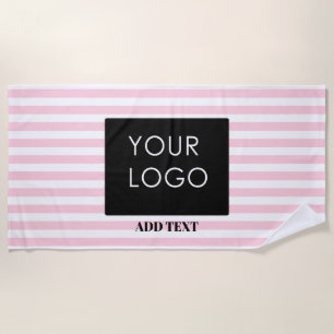 Add Your Logo Custom Business Pink Stripes  Beach Towel