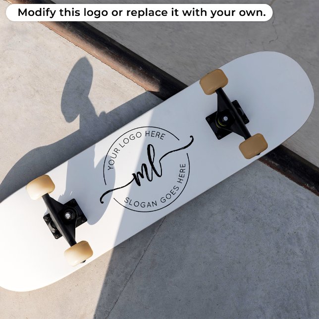 Add Your Logo Custom Monogram Initials White Skateboard (Creator Uploaded)