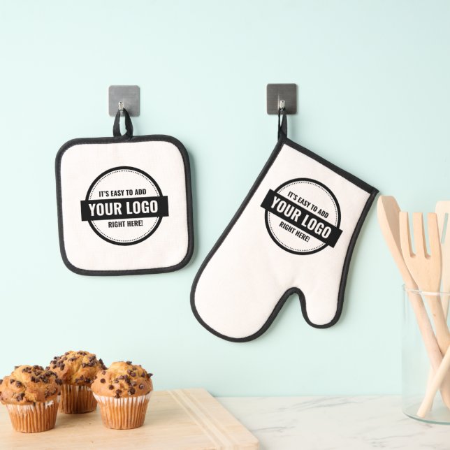 Add Your Logo Custom Small Businesses Oven Mitt & Pot Holder Set (Insitu(Hanging))