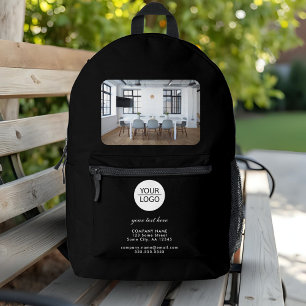 Add your Logo Custom Text Black Company Photo  Printed Backpack