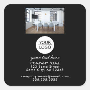 Add your Logo Custom Text Black Promotion Photo  Square Sticker
