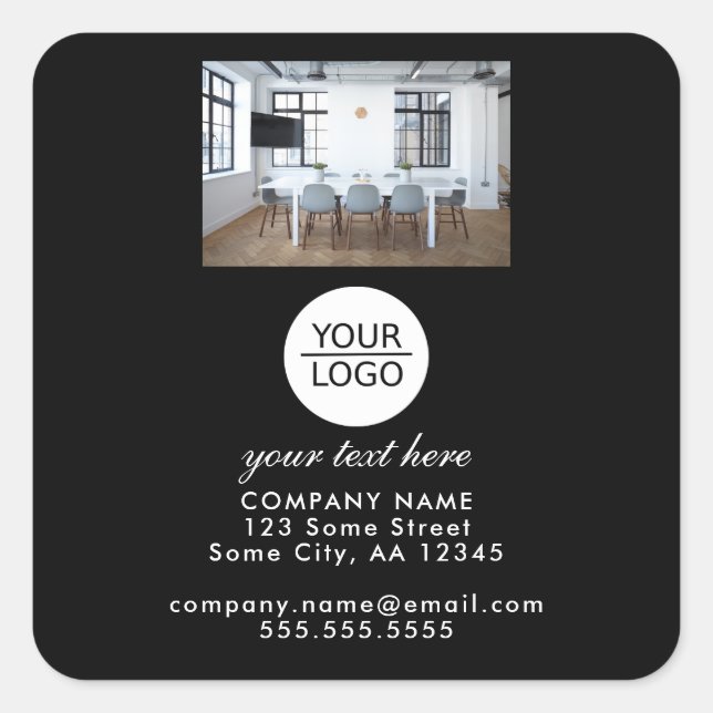 Add your Logo Custom Text Black Promotion Photo  Square Sticker (Front)