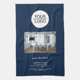 Add your Logo Custom Text Company Photo Blue Kitchen Towel