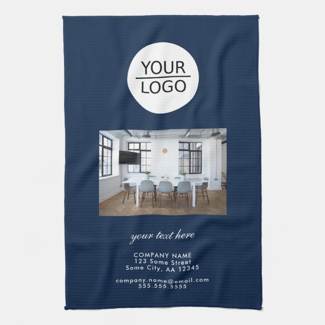 Add your Logo Custom Text Company Photo Blue Kitchen Towel (Vertical)