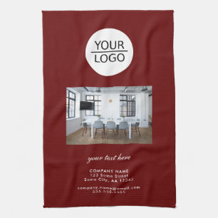 Add your Logo Custom Text Company Photo Grey Kitchen Towel
