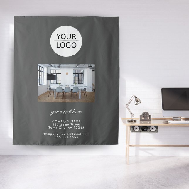 Add your Logo Custom Text Company Photo Grey Tapestry (Creator Uploaded)